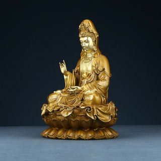 Buddha Gift Kwan Yin Avalokitesvara Lotus Sitting Harmony Brass Copper Statue Home Altar Decoration