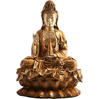 Buddha Gift Kwan Yin Avalokitesvara Lotus Sitting Harmony Brass Copper Statue Home Altar Decoration