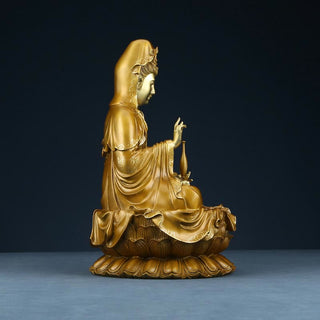 Buddha Gift Kwan Yin Avalokitesvara Lotus Sitting Harmony Brass Copper Statue Home Altar Decoration