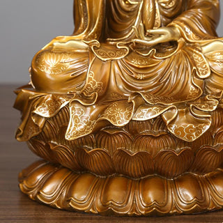 Buddha Gift Kwan Yin Avalokitesvara Lotus Sitting Harmony Brass Copper Statue Home Altar Decoration