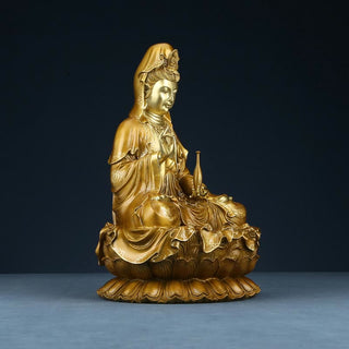 Buddha Gift Kwan Yin Avalokitesvara Lotus Sitting Harmony Brass Copper Statue Home Altar Decoration