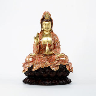 Buddha Gift Kwan Yin Avalokitesvara Lotus Sitting Harmony Brass Copper Statue Home Altar Decoration