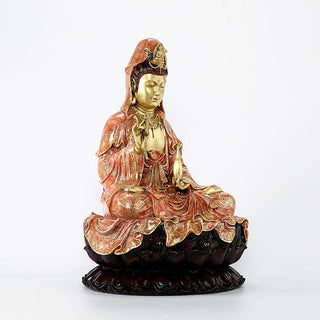 Buddha Gift Kwan Yin Avalokitesvara Lotus Sitting Harmony Brass Copper Statue Home Altar Decoration