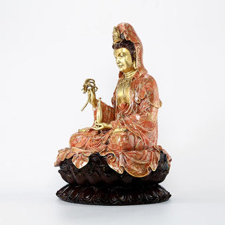 Buddha Gift Kwan Yin Avalokitesvara Lotus Sitting Harmony Brass Copper Statue Home Altar Decoration