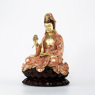 Buddha Gift Kwan Yin Avalokitesvara Lotus Sitting Harmony Brass Copper Statue Home Altar Decoration