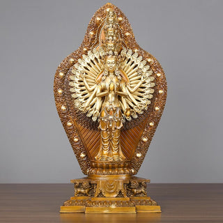 Buddha Gift Handmade Thousand-armed Avalokitesvara Kwan Yin Wealth Brass Copper Statue Decoration