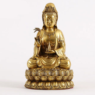 Buddha Gift Kwan Yin Avalokitesvara Holding A Willow Bottle Harmony Brass Copper Statue Home Decoration