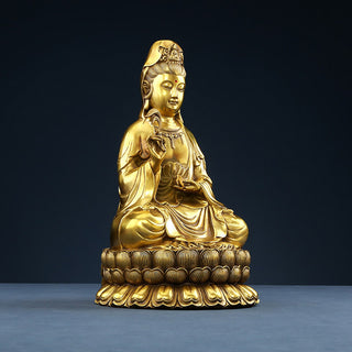 Buddha Gift Kwan Yin Avalokitesvara Holding A Willow Bottle Harmony Brass Copper Statue Home Decoration