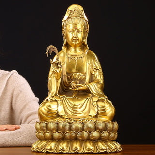 Buddha Gift Kwan Yin Avalokitesvara Holding A Willow Bottle Harmony Brass Copper Statue Home Decoration