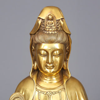 Buddha Gift Kwan Yin Avalokitesvara Holding A Willow Bottle Harmony Brass Copper Statue Home Decoration
