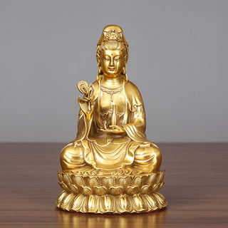 Buddha Gift Kwan Yin Avalokitesvara Holding A Willow Bottle Harmony Brass Copper Statue Home Decoration
