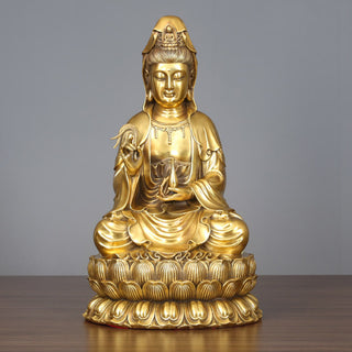 Buddha Gift Kwan Yin Avalokitesvara Holding A Willow Bottle Harmony Brass Copper Statue Home Decoration