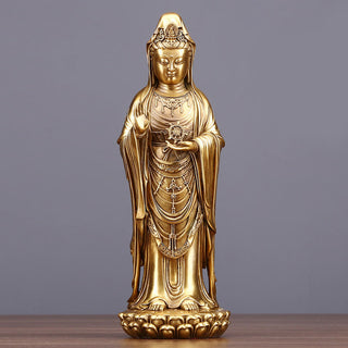 Buddha Gift Kwan Yin Avalokitesvara Holding The Dharma Wheel Wealth Brass Copper Statue Decoration