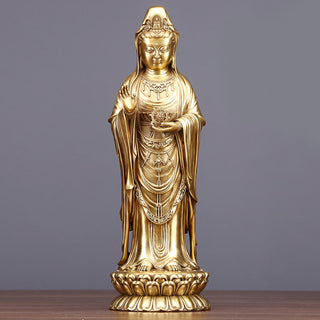 Buddha Gift Kwan Yin Avalokitesvara Holding The Dharma Wheel Wealth Brass Copper Statue Decoration