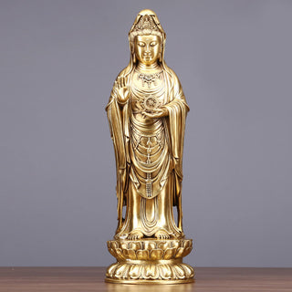 Buddha Gift Kwan Yin Avalokitesvara Holding The Dharma Wheel Wealth Brass Copper Statue Decoration