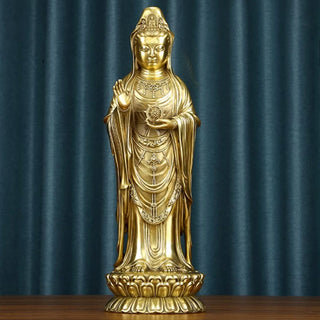 Buddha Gift Kwan Yin Avalokitesvara Holding The Dharma Wheel Wealth Brass Copper Statue Decoration