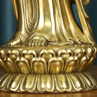 Buddha Gift Kwan Yin Avalokitesvara Holding The Dharma Wheel Wealth Brass Copper Statue Decoration