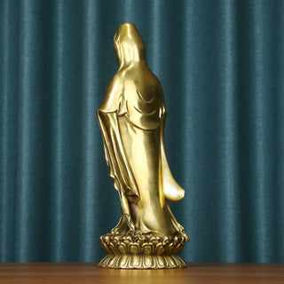 Buddha Gift Kwan Yin Avalokitesvara Holding The Dharma Wheel Wealth Brass Copper Statue Decoration