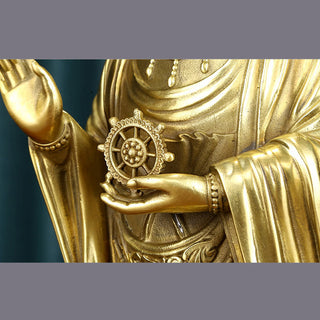Buddha Gift Kwan Yin Avalokitesvara Holding The Dharma Wheel Wealth Brass Copper Statue Decoration
