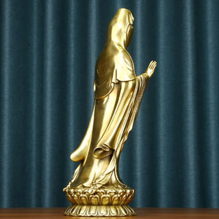 Buddha Gift Kwan Yin Avalokitesvara Holding The Dharma Wheel Wealth Brass Copper Statue Decoration