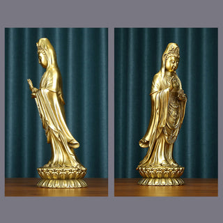 Buddha Gift Kwan Yin Avalokitesvara Holding The Dharma Wheel Wealth Brass Copper Statue Decoration