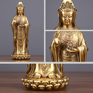 Buddha Gift Kwan Yin Avalokitesvara Holding The Dharma Wheel Wealth Brass Copper Statue Decoration