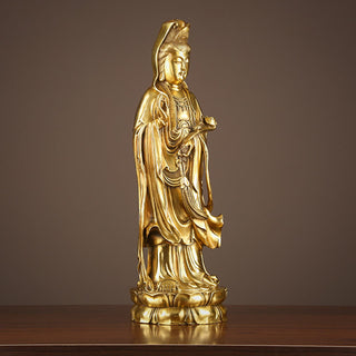 Buddha Gift Kwan Yin Avalokitesvara Holding The Dharma Wheel Wealth Brass Copper Statue Decoration