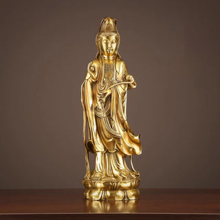 Buddha Gift Kwan Yin Avalokitesvara Holding The Dharma Wheel Wealth Brass Copper Statue Decoration