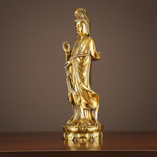 Buddha Gift Kwan Yin Avalokitesvara Holding The Dharma Wheel Wealth Brass Copper Statue Decoration