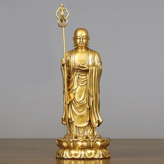 Buddha Gift Ksitigarbha Bodhisattva Figurine Compassion Copper Statue Home Offering Decoration