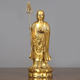 Buddha Gift Ksitigarbha Bodhisattva Figurine Compassion Copper Statue Home Offering Decoration