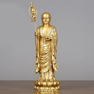Buddha Gift Ksitigarbha Bodhisattva Figurine Compassion Copper Statue Home Offering Decoration
