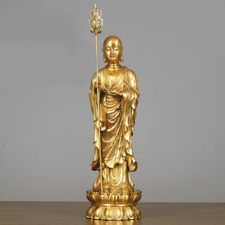 Buddha Gift Ksitigarbha Bodhisattva Figurine Compassion Copper Statue Home Offering Decoration