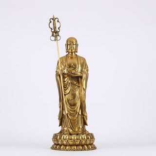 Buddha Gift Ksitigarbha Bodhisattva Figurine Compassion Copper Statue Home Offering Decoration