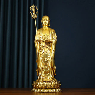 Buddha Gift Ksitigarbha Bodhisattva Figurine Compassion Copper Statue Home Offering Decoration