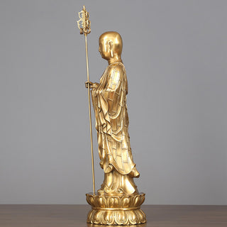 Buddha Gift Ksitigarbha Bodhisattva Figurine Compassion Copper Statue Home Offering Decoration