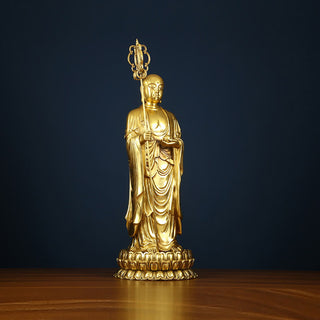 Buddha Gift Ksitigarbha Bodhisattva Figurine Compassion Copper Statue Home Offering Decoration