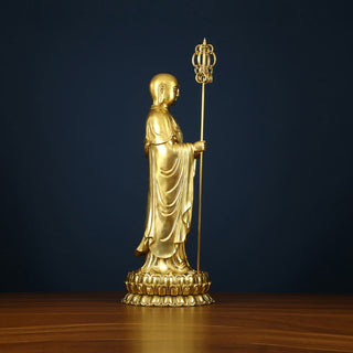 Buddha Gift Ksitigarbha Bodhisattva Figurine Compassion Copper Statue Home Offering Decoration