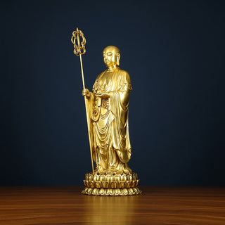 Buddha Gift Ksitigarbha Bodhisattva Figurine Compassion Copper Statue Home Offering Decoration