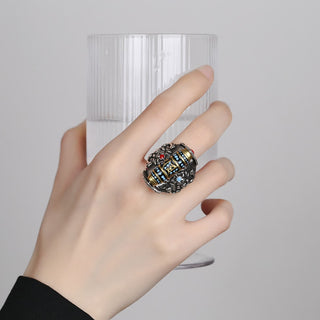 Buddha Gift Tibetan Om Mani Padme Hum Garuda Dzi Bead Pattern Peace Rotatable Ring