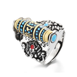 Buddha Gift Tibetan Om Mani Padme Hum Garuda Dzi Bead Pattern Peace Rotatable Ring