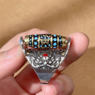 Buddha Gift Tibetan Om Mani Padme Hum Garuda Dzi Bead Pattern Peace Rotatable Ring