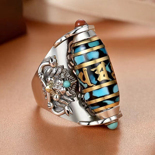 Buddha Gift Tibetan Om Mani Padme Hum Garuda Dzi Bead Pattern Peace Rotatable Ring