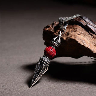 Buddha Gift Cinnabar Sanskrit Dorje Vajra Pattern Blessing Necklace Pendant