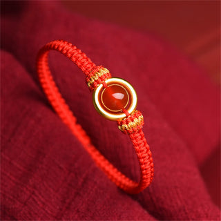 Buddha Gift Red Agate Bead Peace Buckle Calm Rope Bracelet