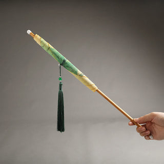 Buddha Gift Handmade Birds Flowers Persimmons Fruit Koi Fish Lotus Bamboo Long Handle Portable Curlable Fan