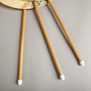 Buddha Gift Handmade Birds Flowers Persimmons Fruit Koi Fish Lotus Bamboo Long Handle Portable Curlable Fan