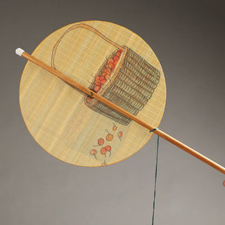 Buddha Gift Handmade Birds Flowers Persimmons Fruit Koi Fish Lotus Bamboo Long Handle Portable Curlable Fan