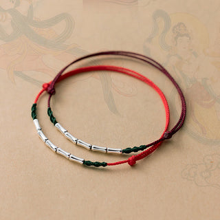 Buddha Gift 925 Sterling Silver Bamboo Design Luck Braided Ultra-Thin Rope Bracelet