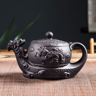 Buddha Gift Vintage Dragon Auspicious Clouds Purple Clay Ceramic Teapot